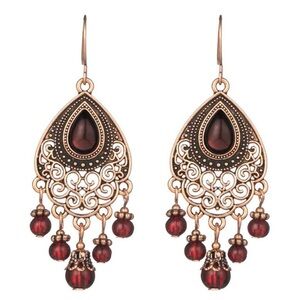 Boho Beaded Stone Tassel Water Drop Earrings